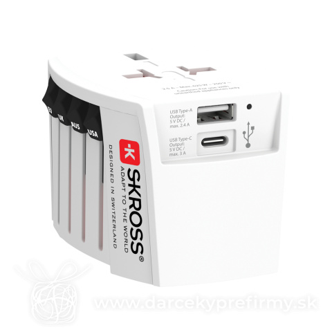 Obrázok produktu Cestovný adaptér SKROSS World MUV 2-pole s USB A a C
