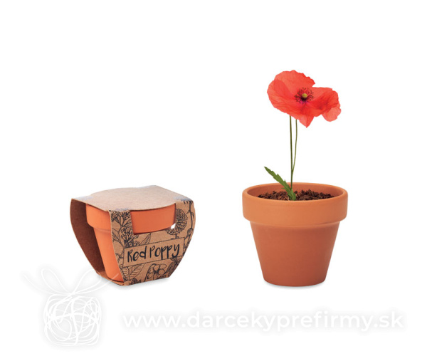 RED POPPY - Terakotový květináč - mák