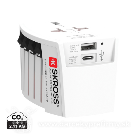 Obrázok produktu Cestovný adaptér SKROSS World MUV 2-pole s USB A a C