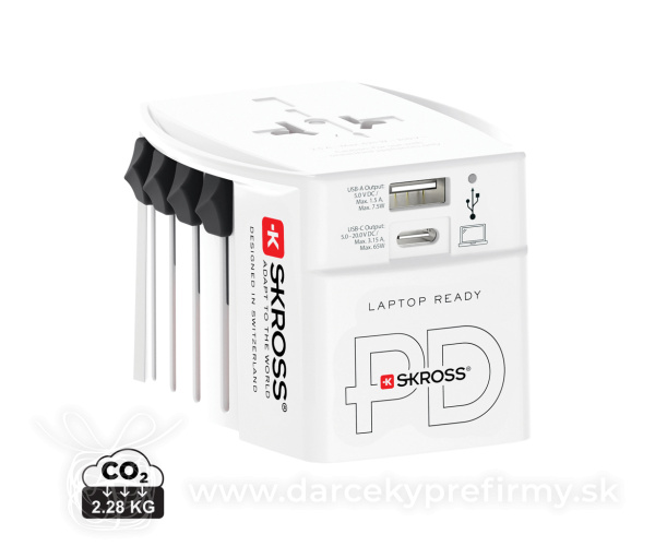 Cestovný adaptér SKROSS World MUV 65W PD s USB C káblom