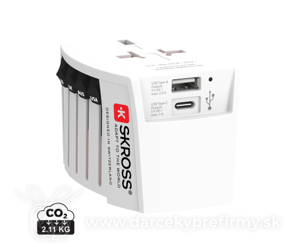 Cestovný adaptér SKROSS World MUV 2-pole s USB A a C