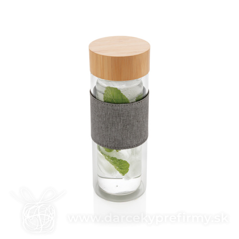 Obrázok produktu Dvojstenná sklenená fľaša s bambusovým uzáverom Impact