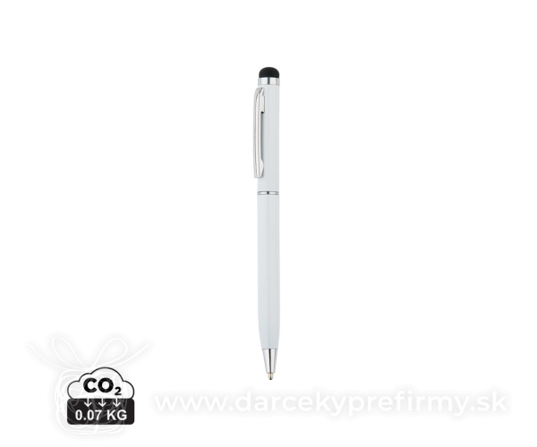 Tenké kovové guľôčkové pero so stylusom