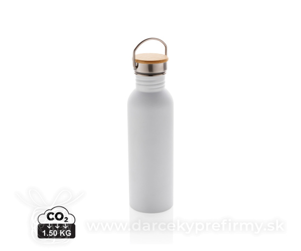Moderná nerezová fľaša s bambusovým uzáverom